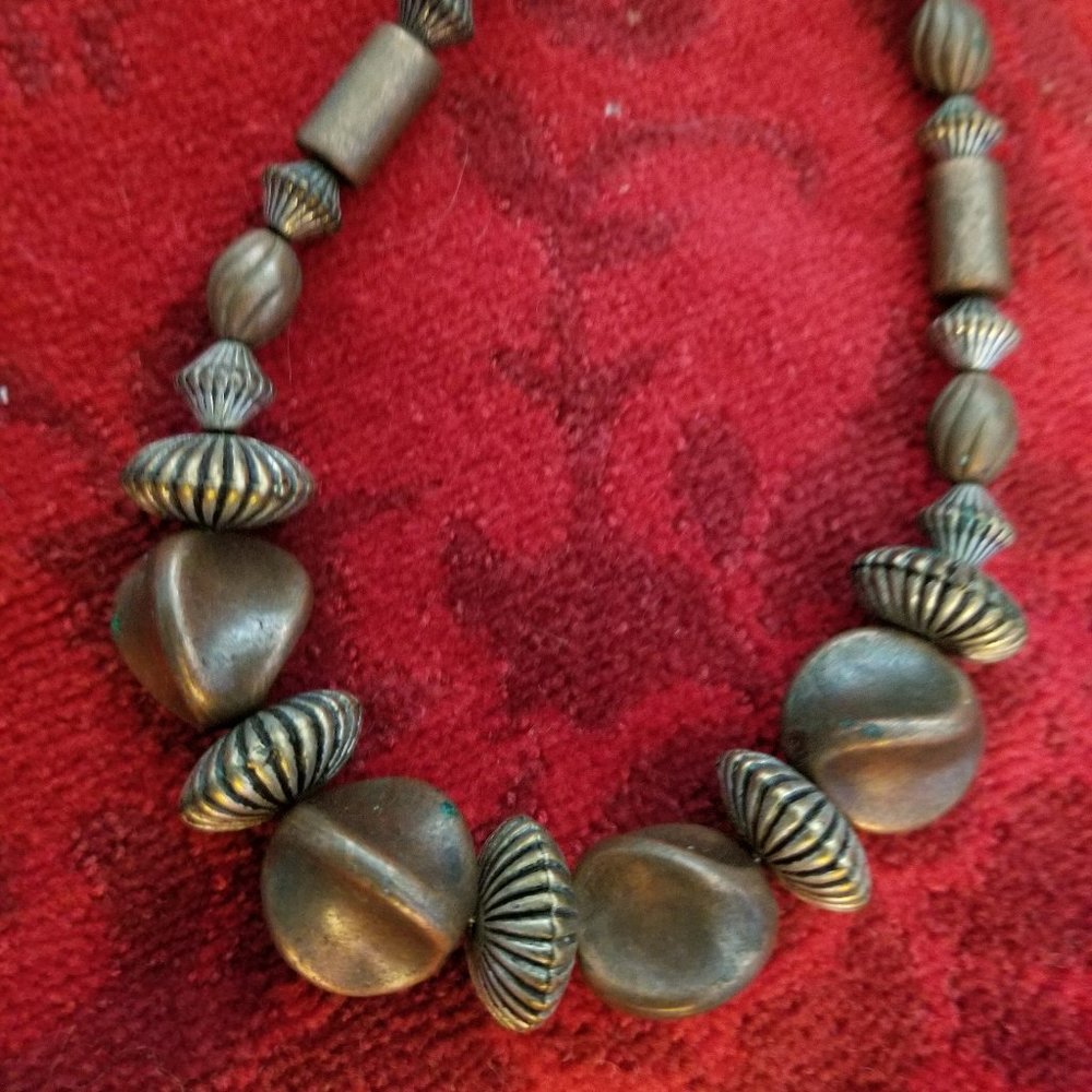 Vintage Bronze Colored Wood & Metal Necklace